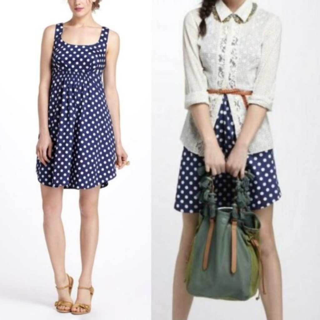 Anthropologie Dixie Dot Dress Blue White Polka Dot Vanessa Virginia Mini Size 0